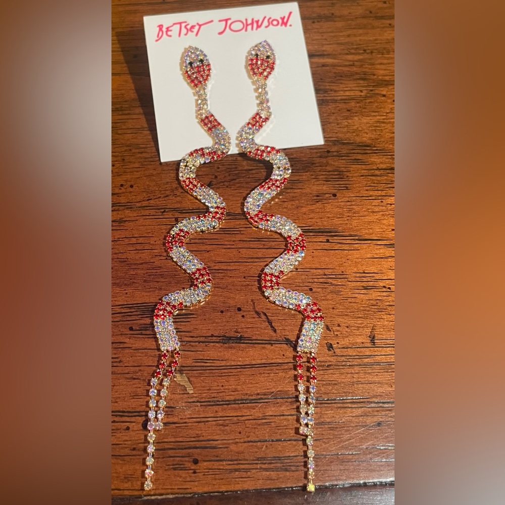 Betsey Johnson Shimmering Candy Cane Snake Earrings